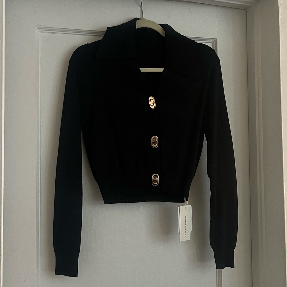 Collared Black Commense Cardigan with Metal Buttons
